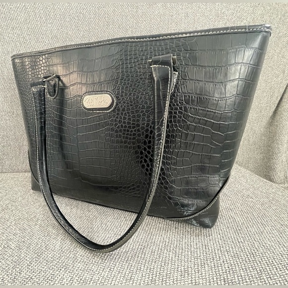 Bob Mackie Black Large Crocodile Embossed Design Shoulder Bag - Picture 14 of 16